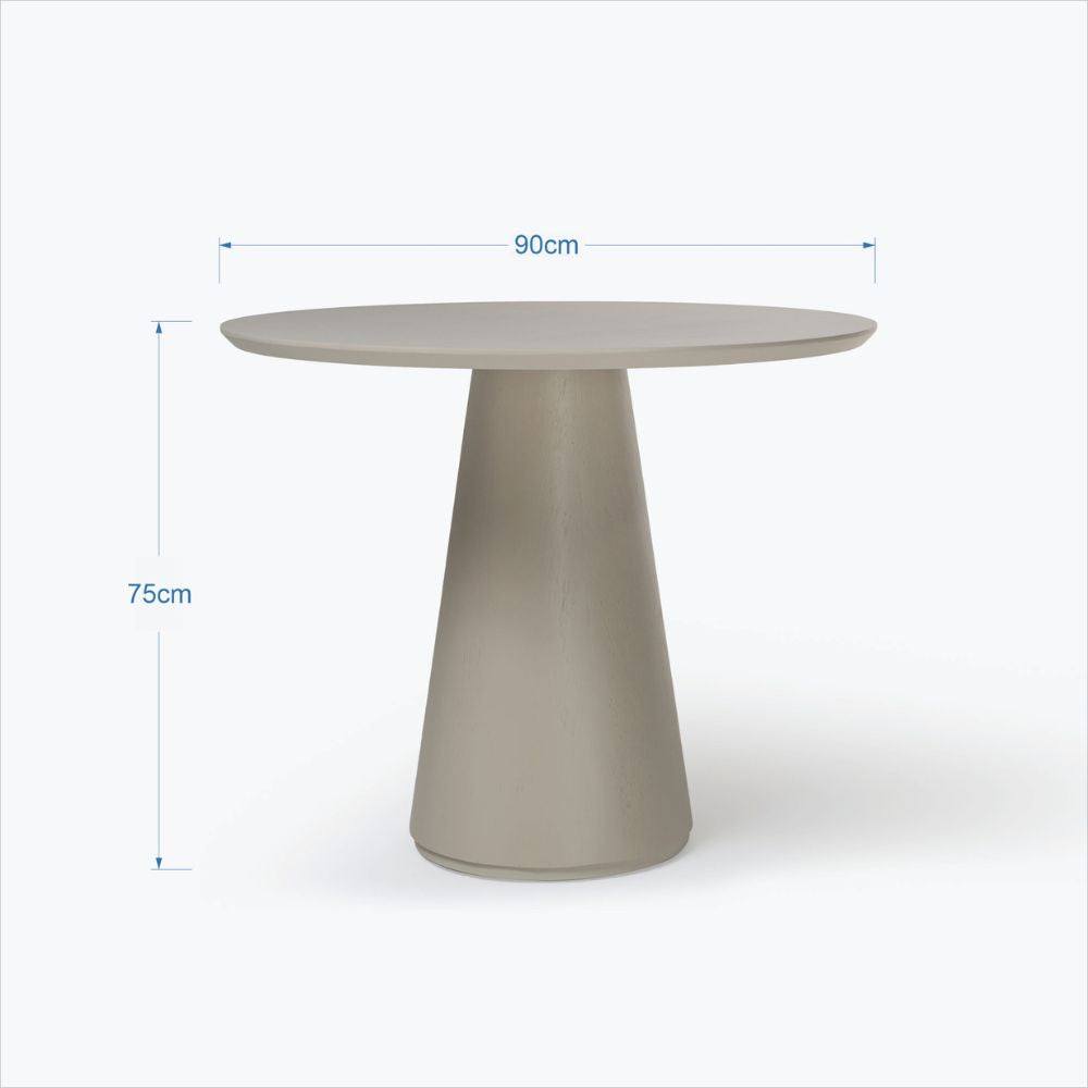 Medidas da Mesa de Jantar Lia detalhando o tamanho do tampo e a altura da mesa ao fundo branco.